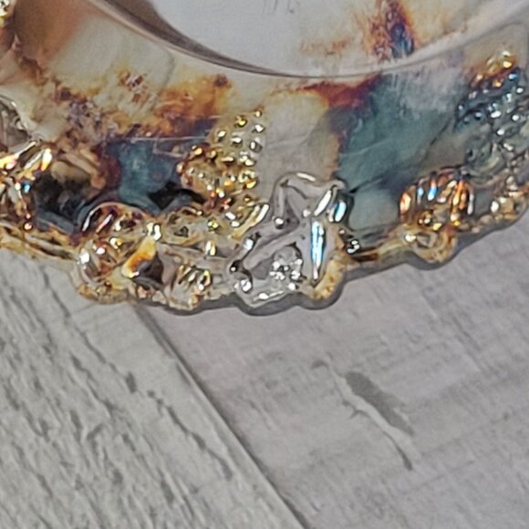 Two-Tiered Glass Serving Tray With Gold Trim & Ornate Handle By Michael C. Fina - Picture 8 of 10